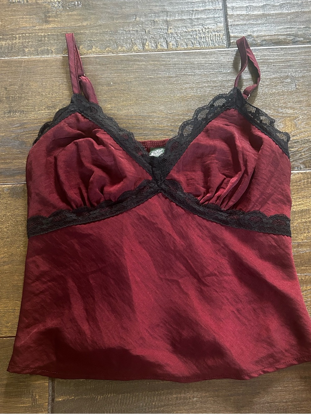 wild fable Burgundy Satin Lace Trim Cami Top